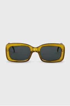 Gold-colored rectangular sunglasses