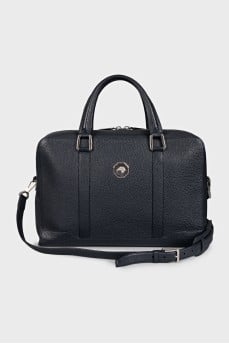 Men's blue leather briefcase with silver hardware