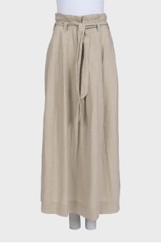 Beige linen midi skirt