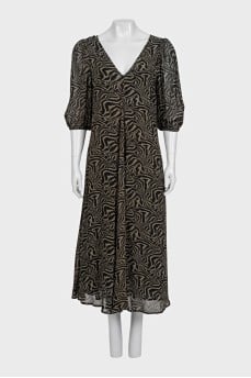 Black printed midi dress with a V-neck