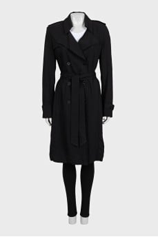 Black trench coat with contrasting inserts and belt