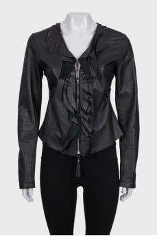 Black leather jacket with ruffles