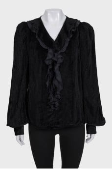 Black velvet blouse with ruffles