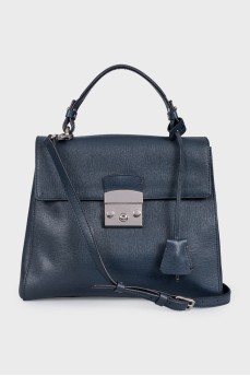 Blue leather satchel