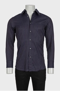 Чоловіча синя сорочка slim fit в смужку