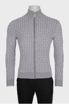 Men's gray cardigan with a voluminous pattern