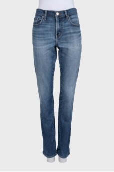 Blue high-waist straight-leg jeans