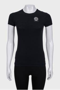 Black T-shirt with a signature print