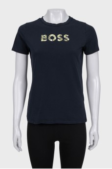T-shirt with a black brand logo