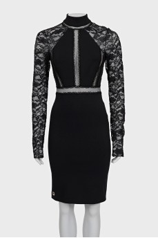 Black bodycon dress with lace sleeves