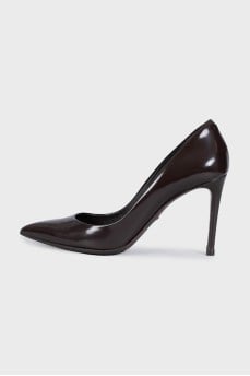 Brown leather stiletto heels