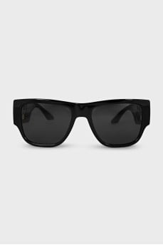 Rectangular frame sunglasses with black lenses