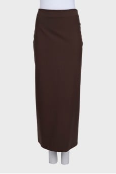 Brown wool midi skirt