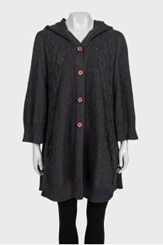 Gray wool cardigan with a hood