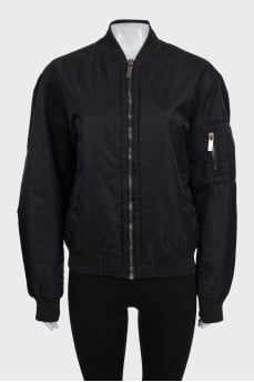 Black loose-fitting bomber jacket with a zipper