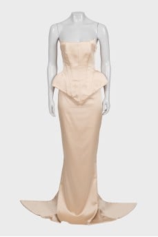 Satin suit with corset and skirt