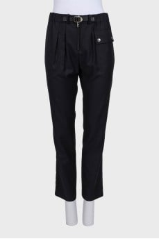 Straight-leg wool trousers with tag
