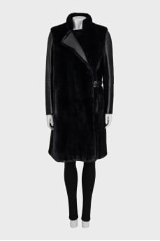 Black mink coat with leather sleeves