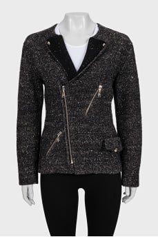 Tweed jacket with diagonal fastening