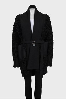Long black cardigan with a belt