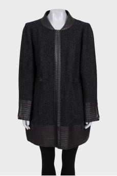 Black zipped coat with contrasting inserts