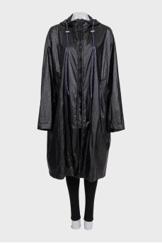 Black trench coat with print