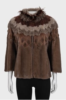 Mink coat with feathers