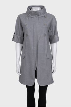 Gray short sleeve coat made of wool, cashmere and silk