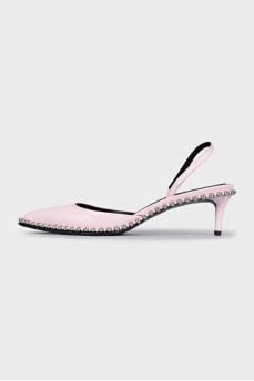 Pink leather slingbacks with decor