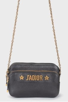 Leather gold brand logo bag