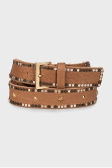 Brown leather belt with decor