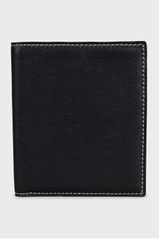 Men's black leather wallet with contrast stitching