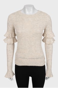Beige shiny sweater with ruffles