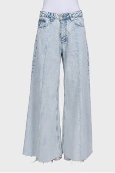 Blue palazzo jeans with raw hem