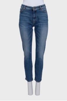 Blue high-waisted tapered jeans