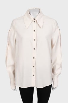 Beige straight-cut button-down shirt