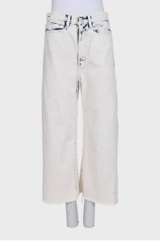 Blue wide-leg jeans with raw hem