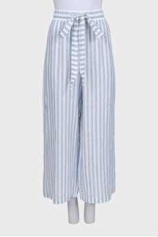 Striped straight-leg trousers with ties