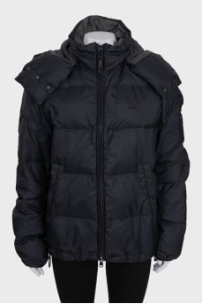 Black down jacket with a zip-up hood