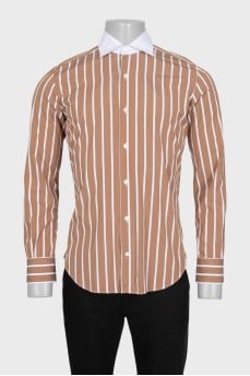 Men's brown shirt with white stripes