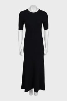 Black ribbed maxi dress with waist embellishment