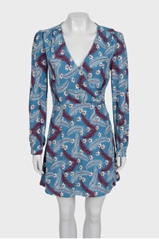 Blue fitted dress with floral print