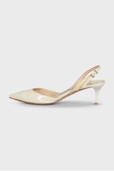 White leather pointed-toe slingbacks