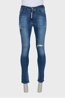Men's blue ripped skinny jeans