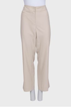 Beige straight-cut wool trousers