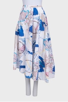 White fitted printed skirt with belt