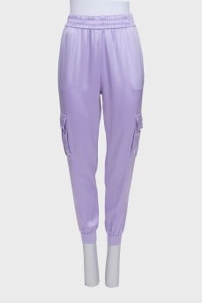 Tapered satin trousers with pockets