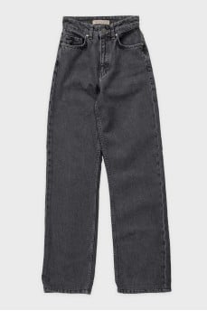 Gray straight fit high-waist jeans