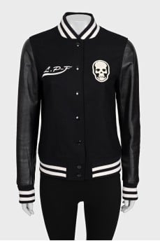 Cashmere bomber jacket with leather sleeves