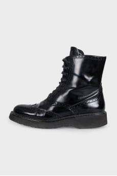 Perforated leather lace-up boots